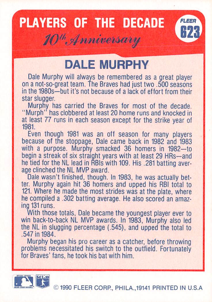 1990 Fleer #623b Dale Murphy