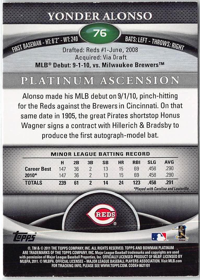 2011 Bowman Platinum #76 Yonder Alonso