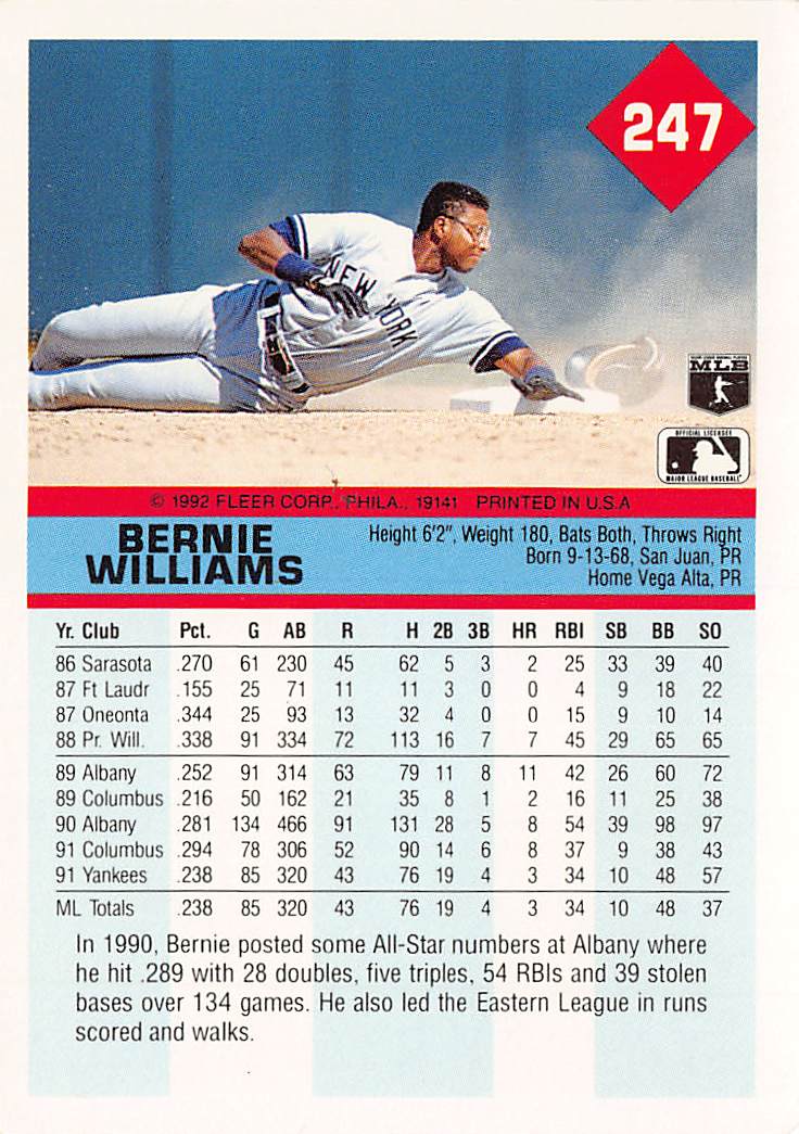1992 Fleer #247 Bernie Williams