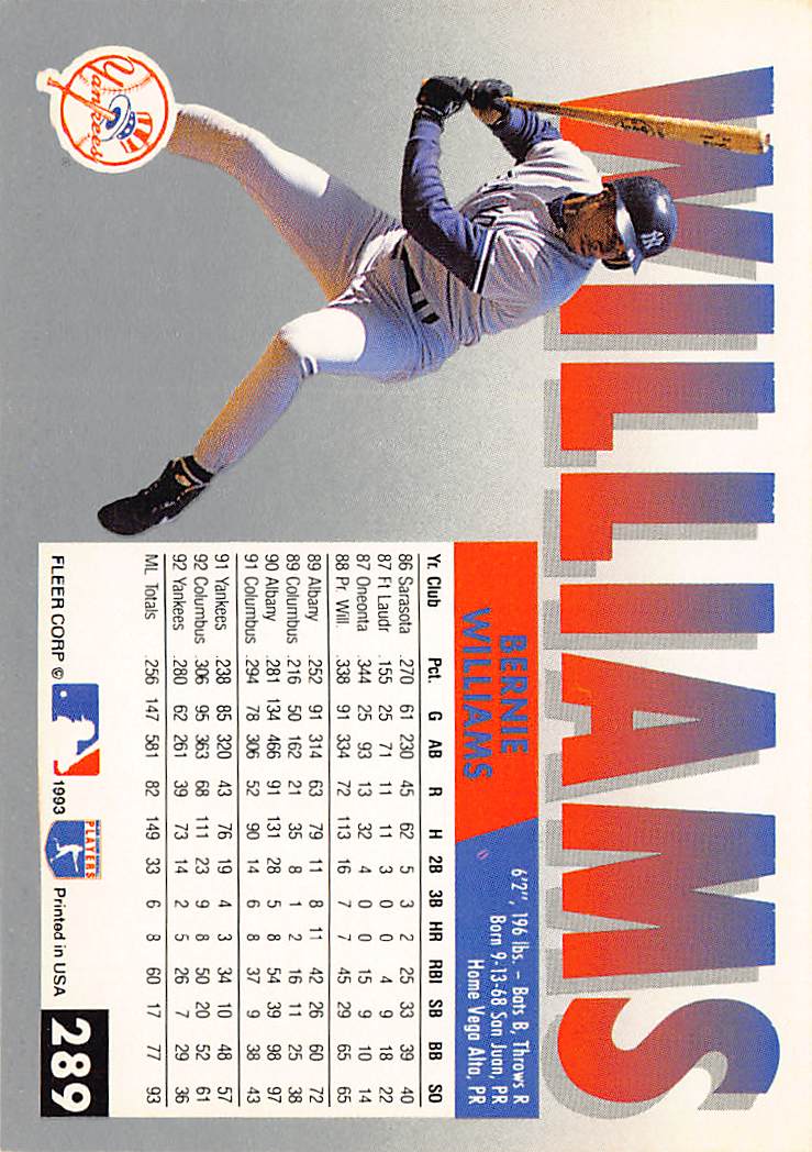 1993 Fleer #289 Bernie Williams
