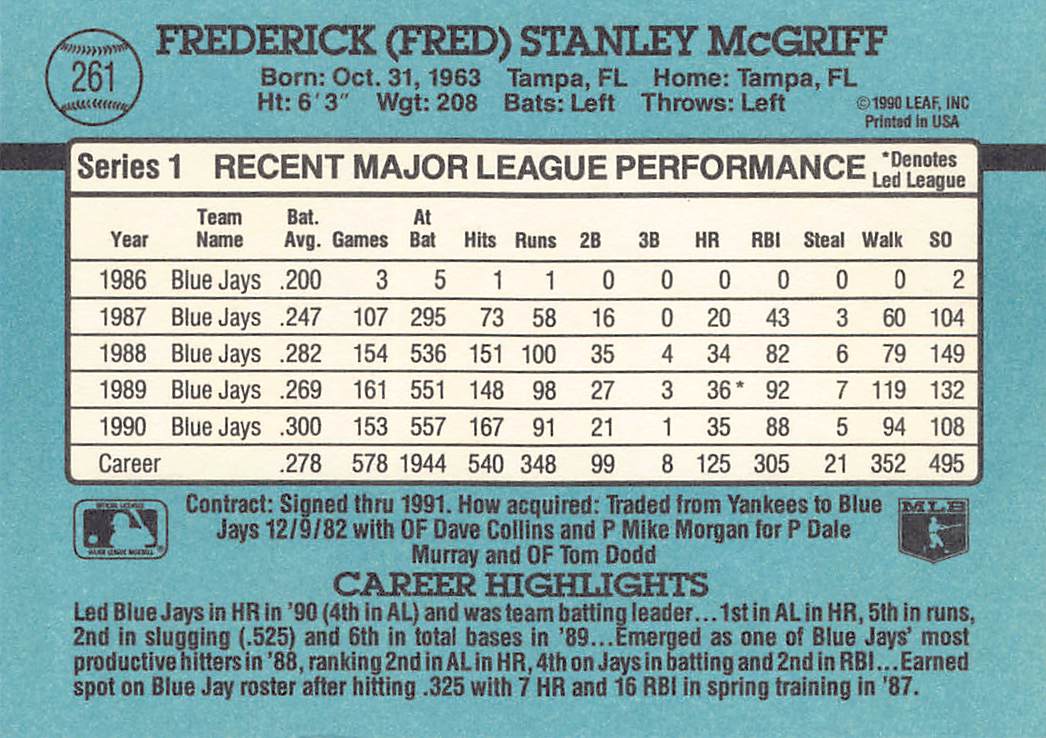 1991 Donruss #261 Fred McGriff