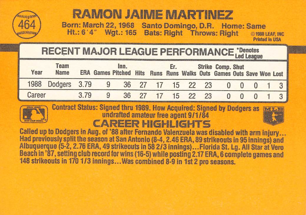 1989 Donruss #464 Ramon Martinez
