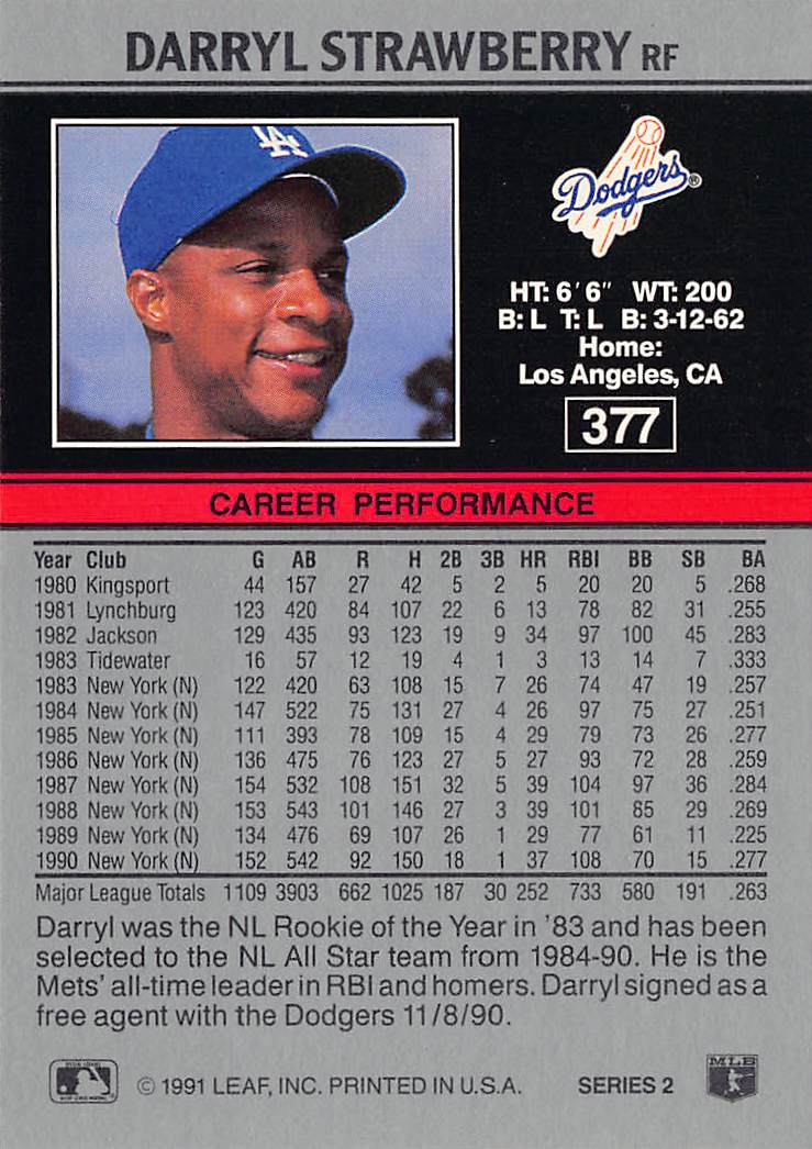 1991 Leaf #377 Darryl Strawberry