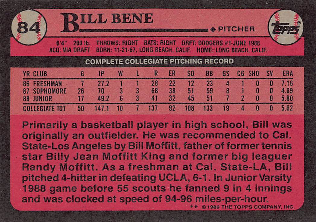 1989 Topps #84 Bill Bene