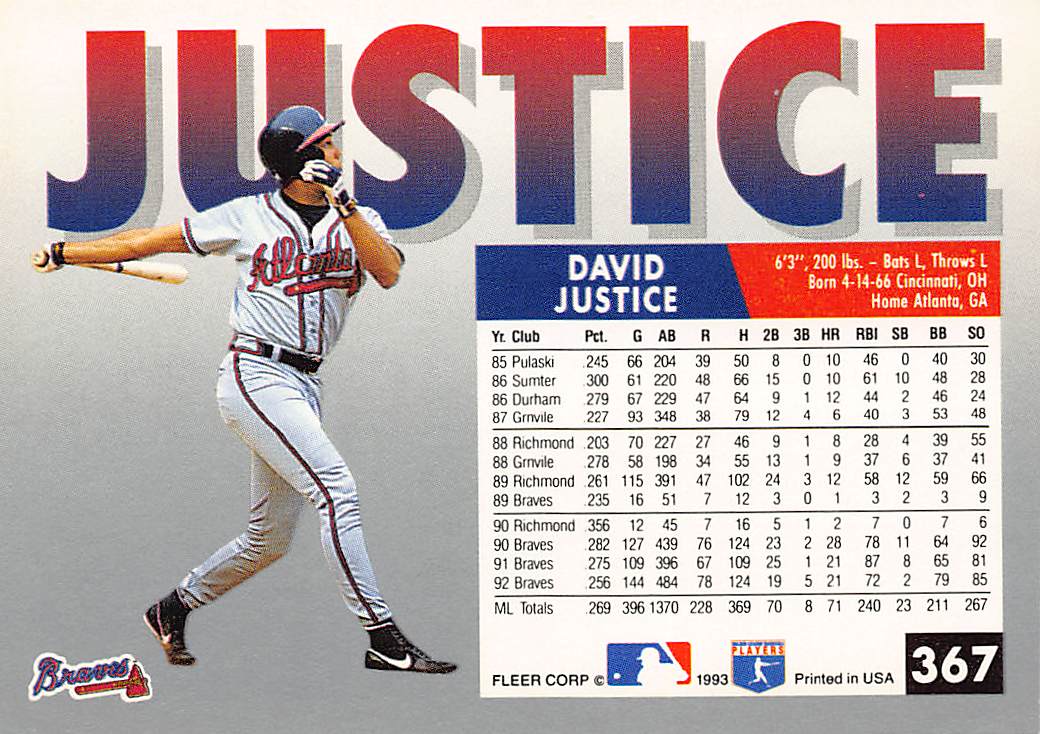 1993 Fleer #367 David Justice