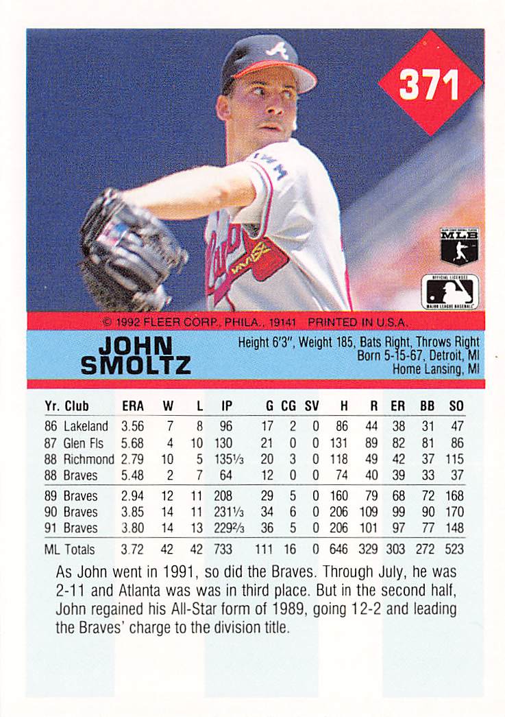 1992 Fleer #371 John Smoltz
