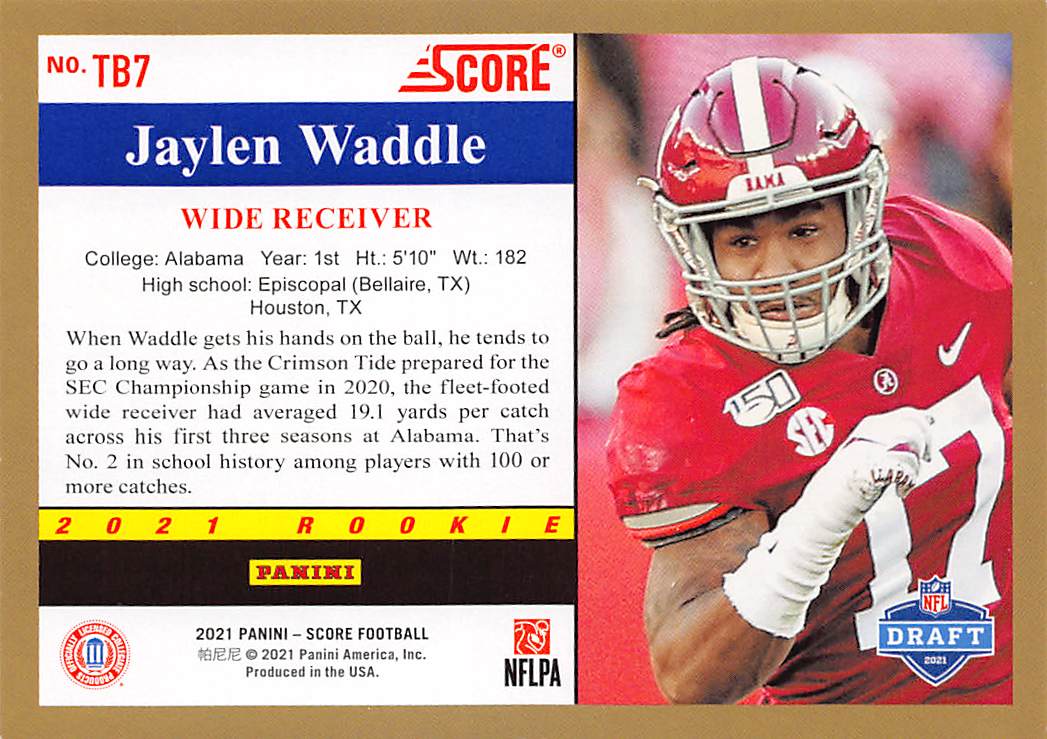 2021 Score #TB7 Jaylen Waddle 1991 Throwback