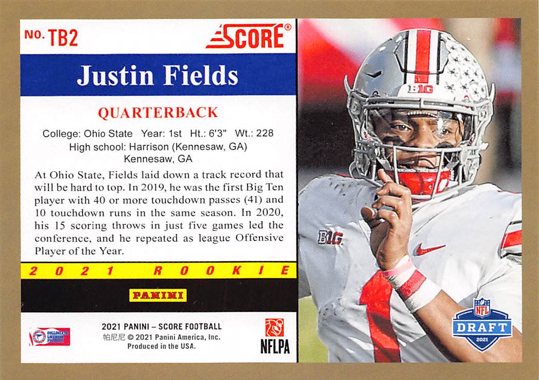 2021 Score #TB2 Justin Fields 1991 Throwback