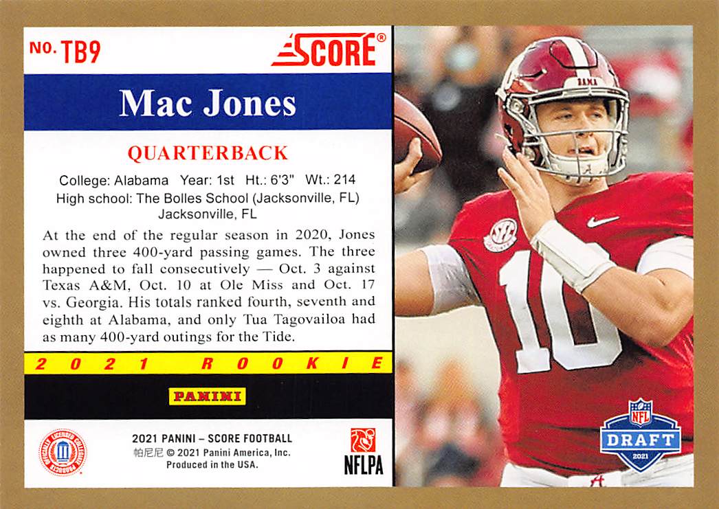 2021 Score #TB9 Mac Jones 1991 Throwback