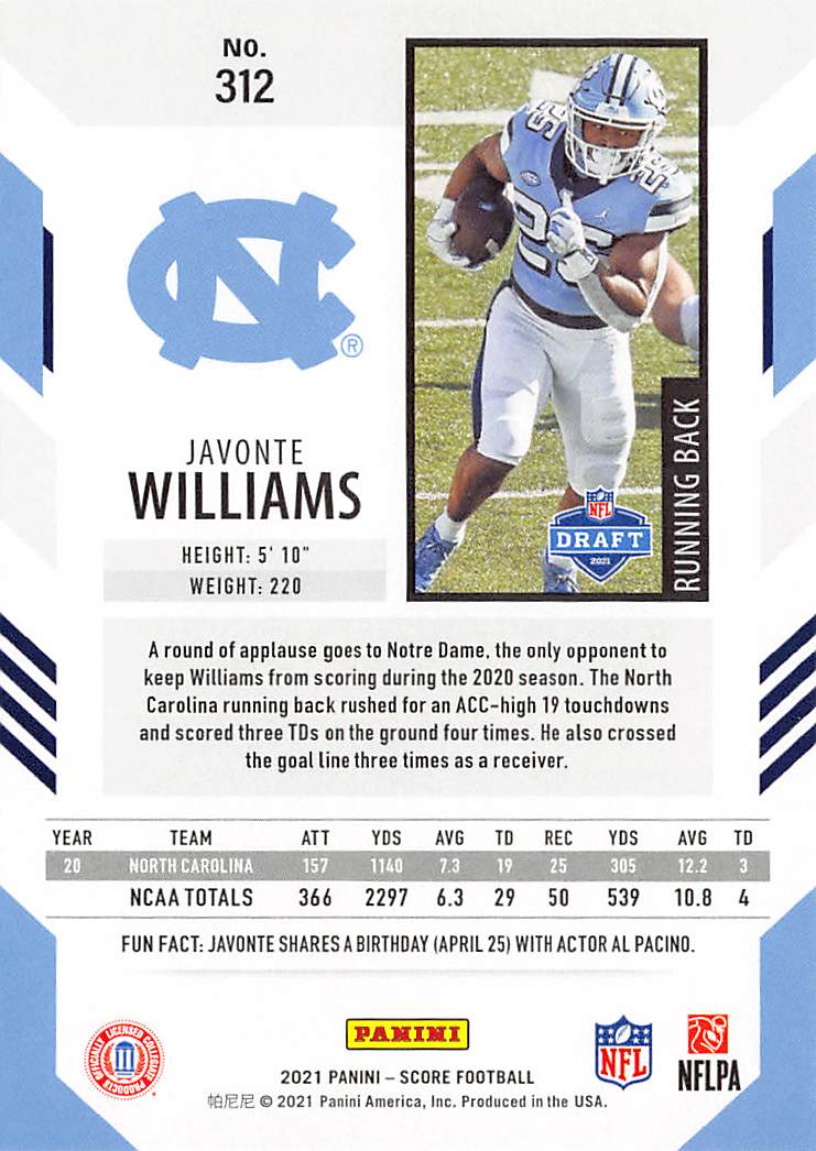 2021 Score #312 Javonte Williams