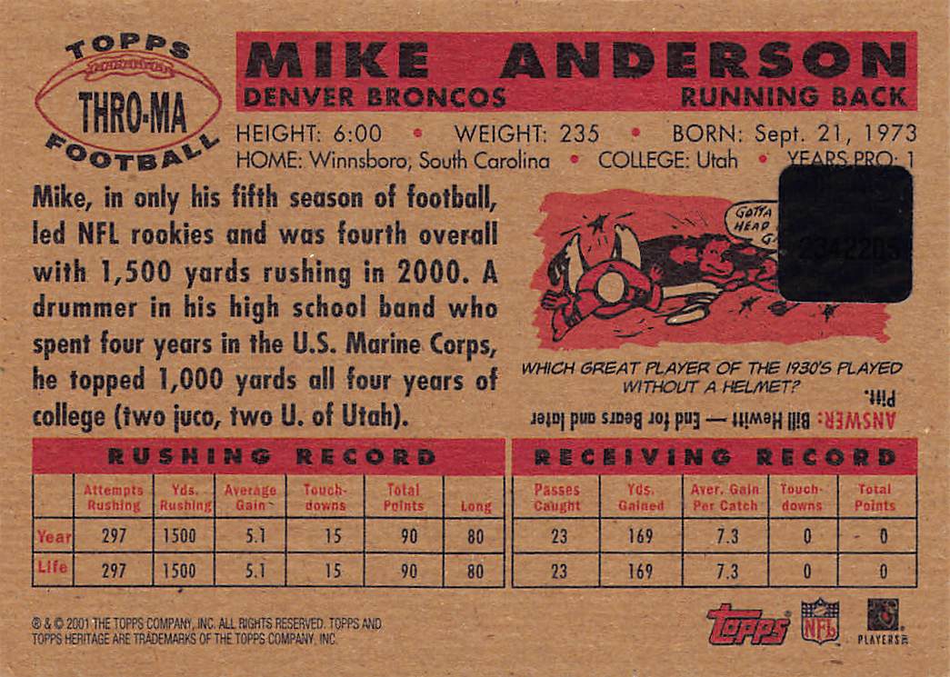 2001 Topps Heritage #THRO-MA Mike Anderson Real One Autographs