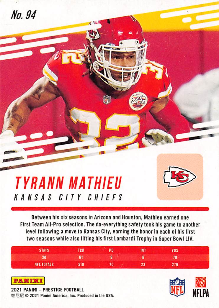 2021 Panini Prestige #94 Tyrann Mathieu Xtra Points Premium Red #/299