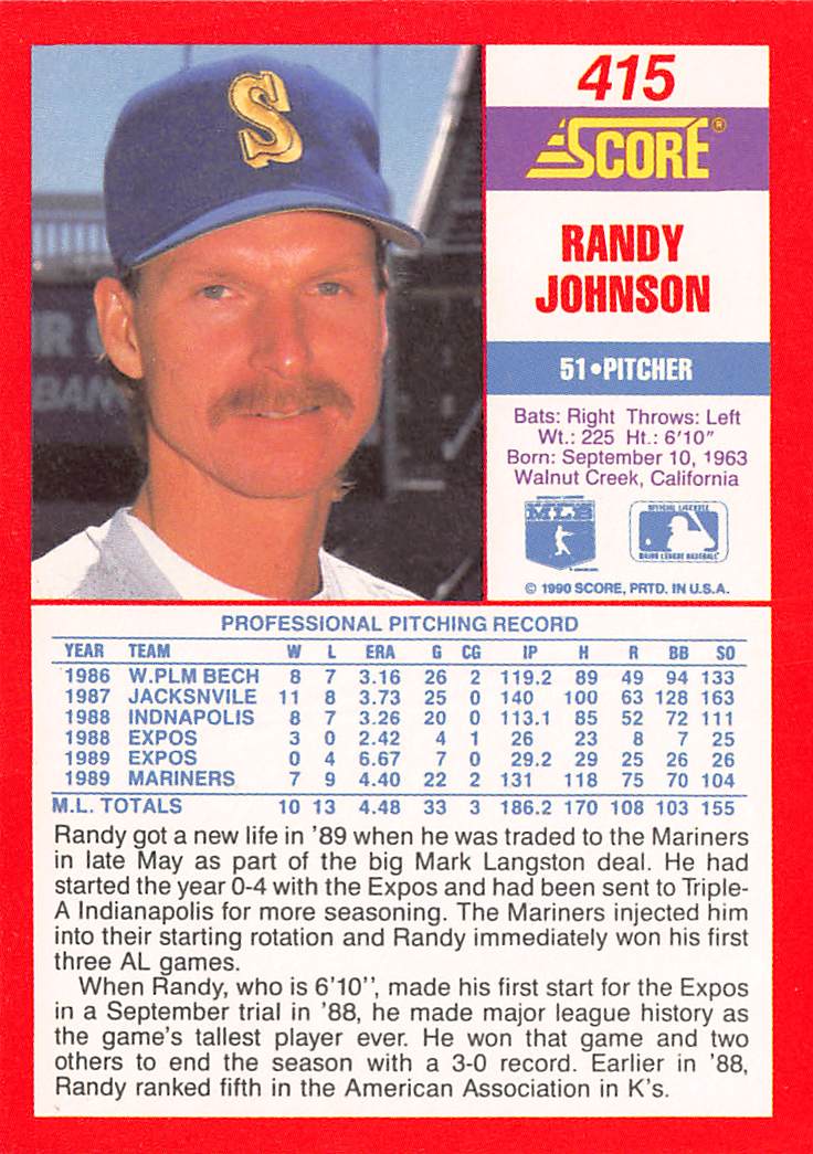 1990 Score #415 Randy Johnson