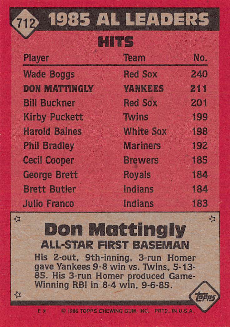 1986 Topps #712 Don Mattingly
