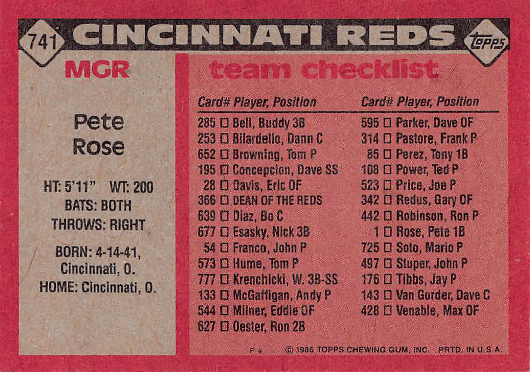 1986 Topps #741 Pete Rose
