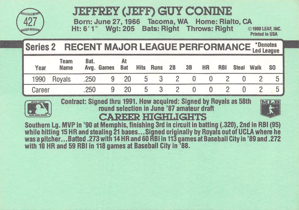 1991 Donruss #427c Jeff Conine