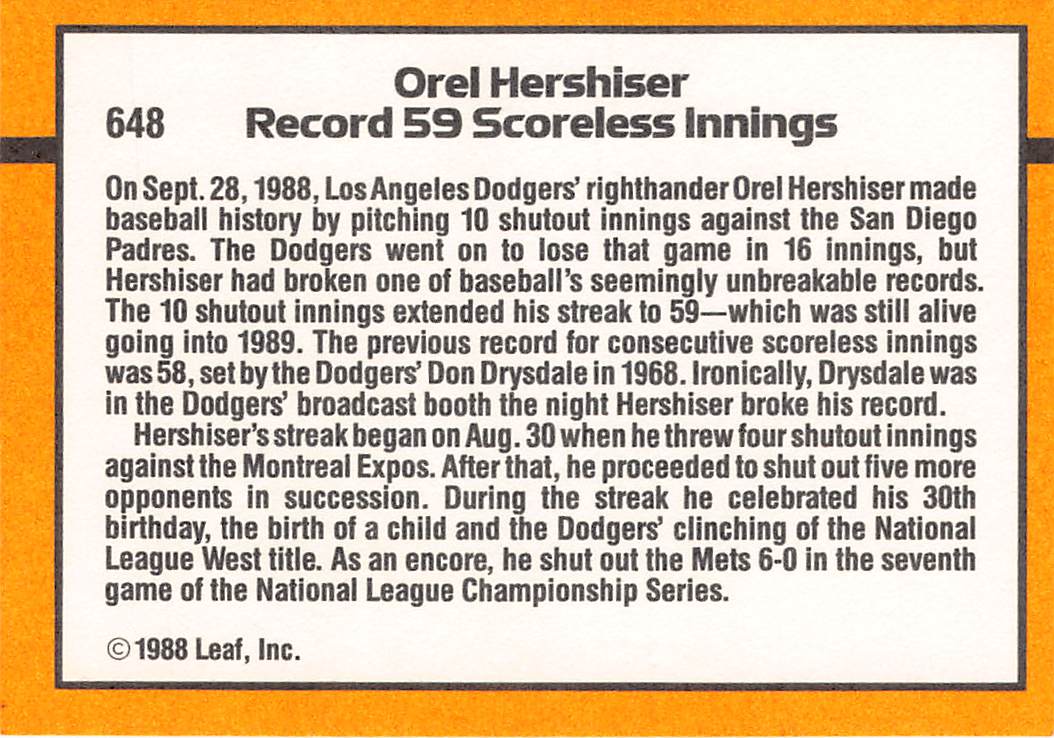 1989 Donruss #648 Orel Hershiser