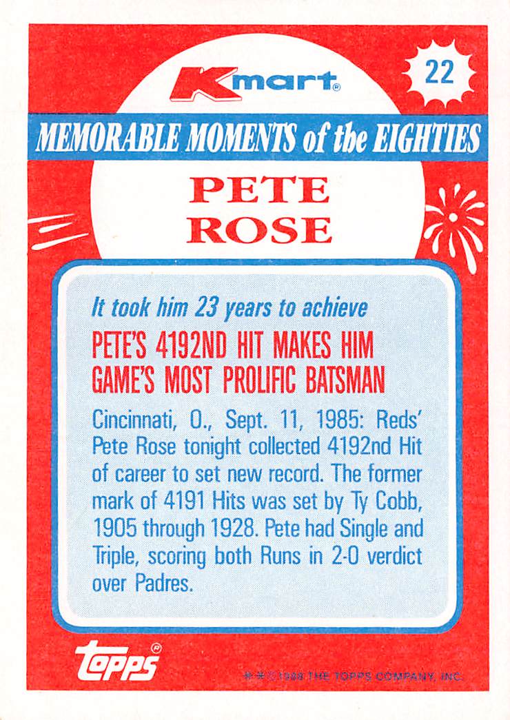 1988 Topps Kmart Memorable Moments #22 Pete Rose