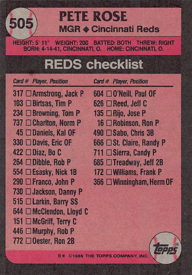 1989 Topps #505 Pete Rose