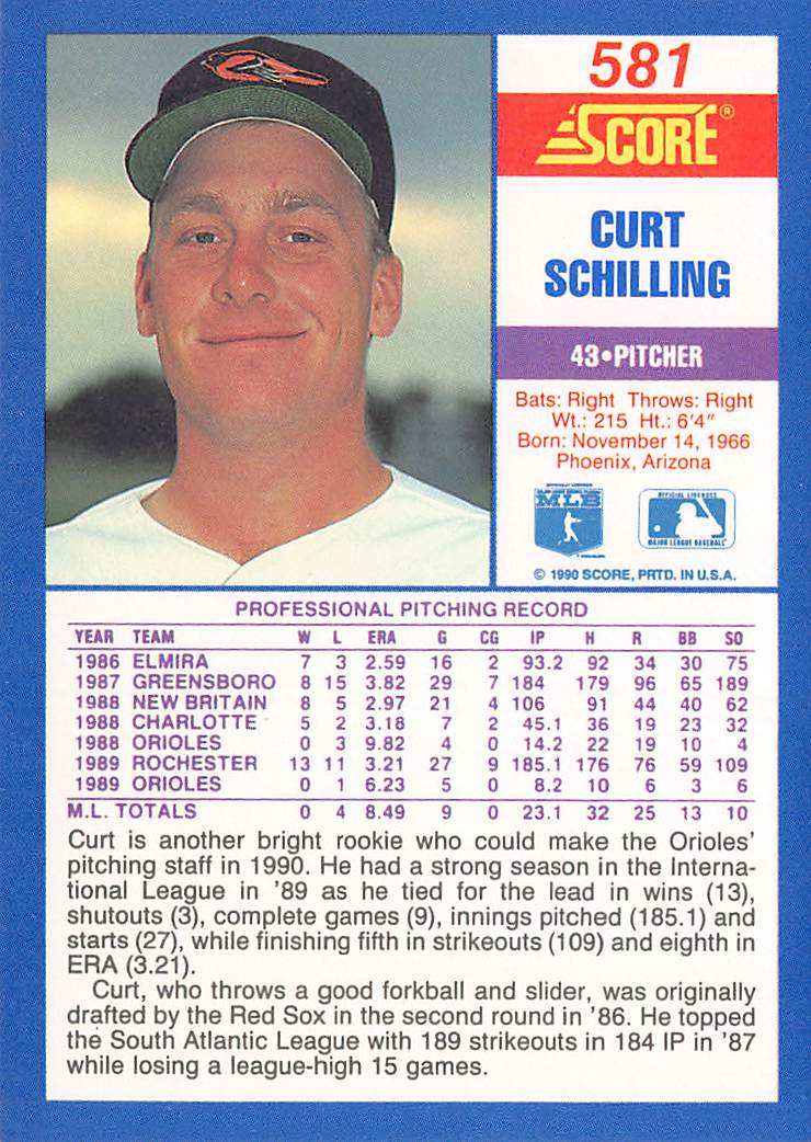 1990 Score #581 Curt Schilling