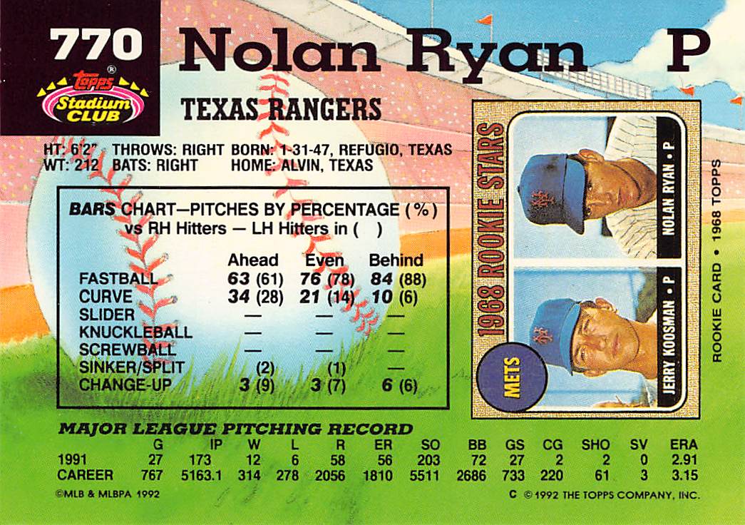1992 Stadium Club #770b Nolan Ryan
