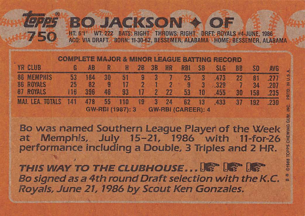 1988 Topps #750 Bo Jackson