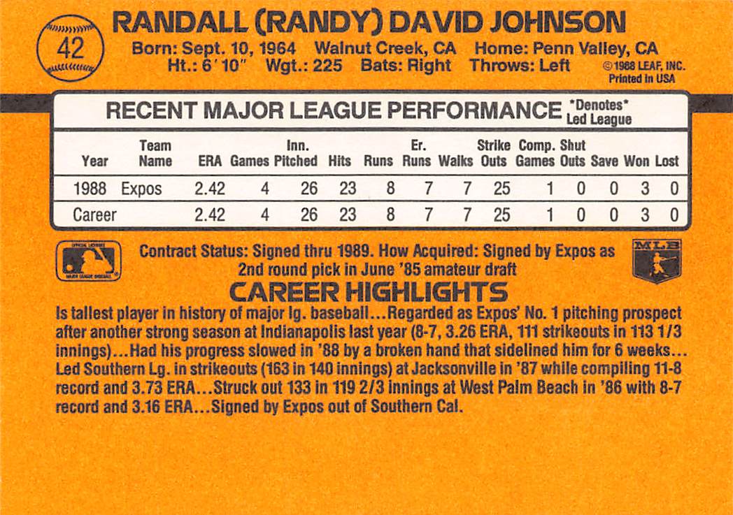 1989 Donruss #42 Randy Johnson