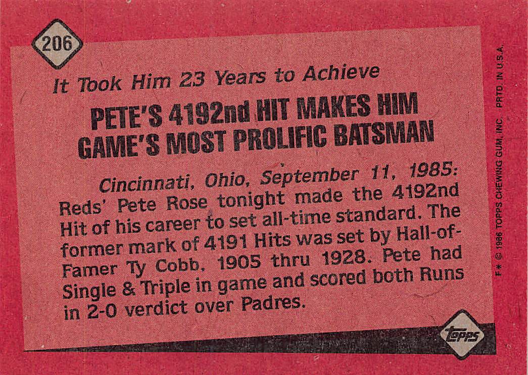 1986 Topps #206 Pete Rose