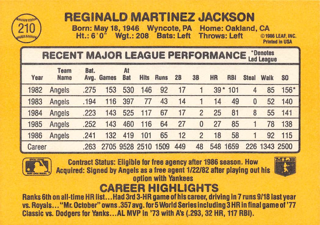 1987 Donruss #210 Reggie Jackson