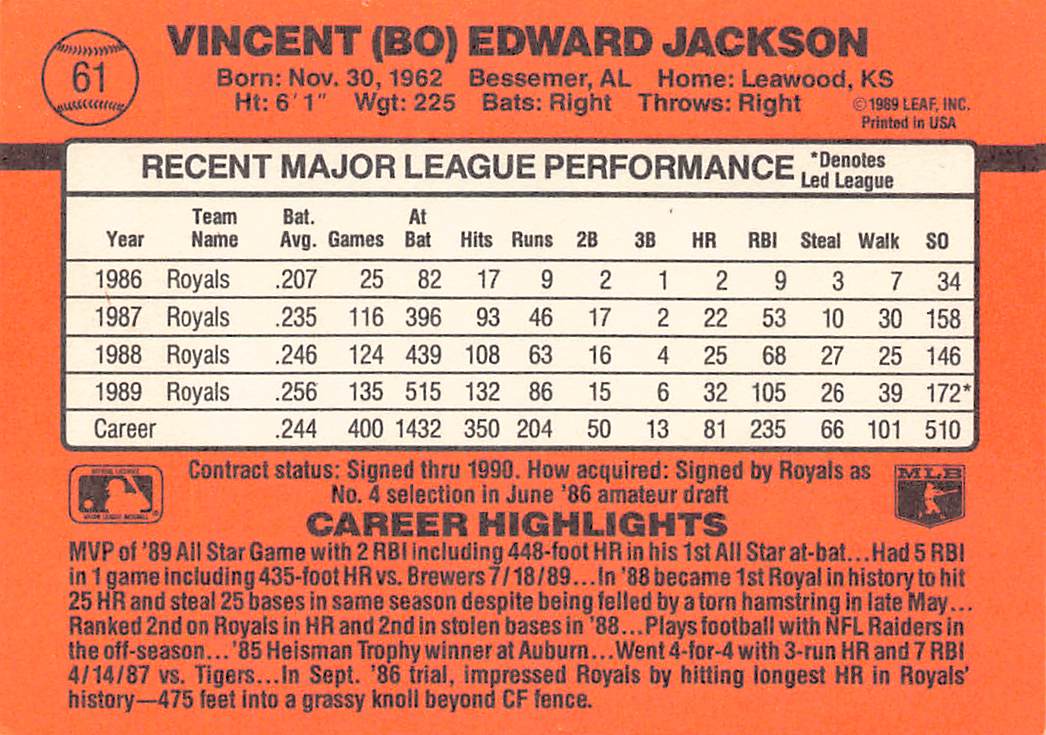 1990 Donruss #61c Bo Jackson