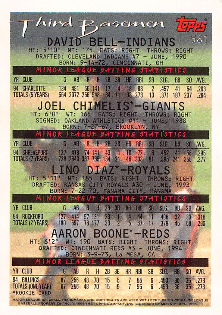 1995 Topps #581 David Bell / Aaron Boone RC