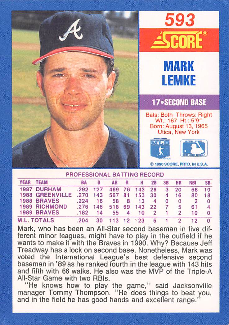 1990 Score #593 Mark Lemke