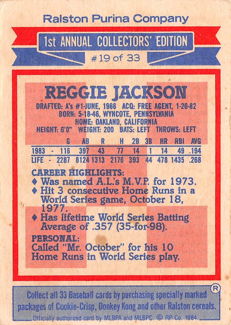 1984 Topps Cereal Series #19 Reggie Jackson