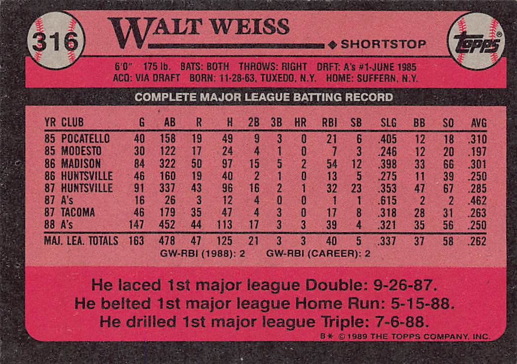 1989 Topps #316 Walt Weiss