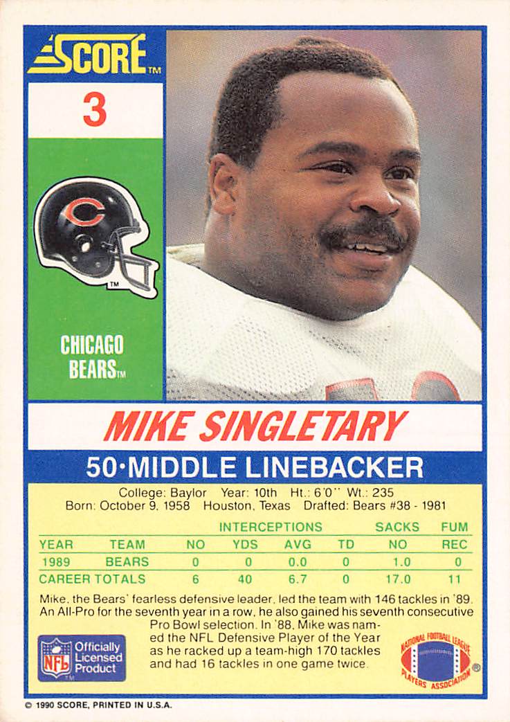 1990 Score 100 Hottest #44 Mike Singletary
