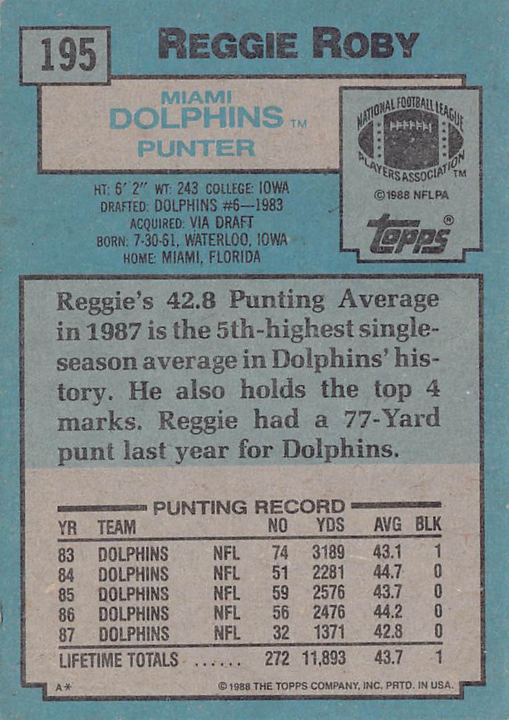 1988 Topps #195 Reggie Roby