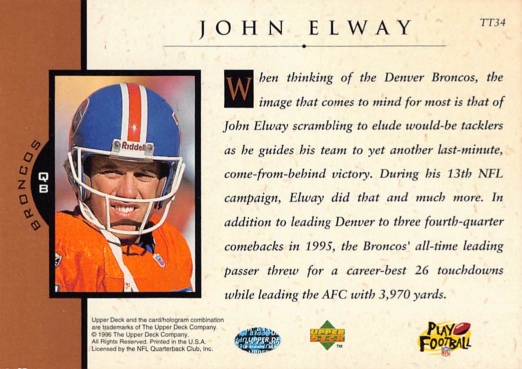 1996 Upper Deck #TT34 John Elway Team Trio