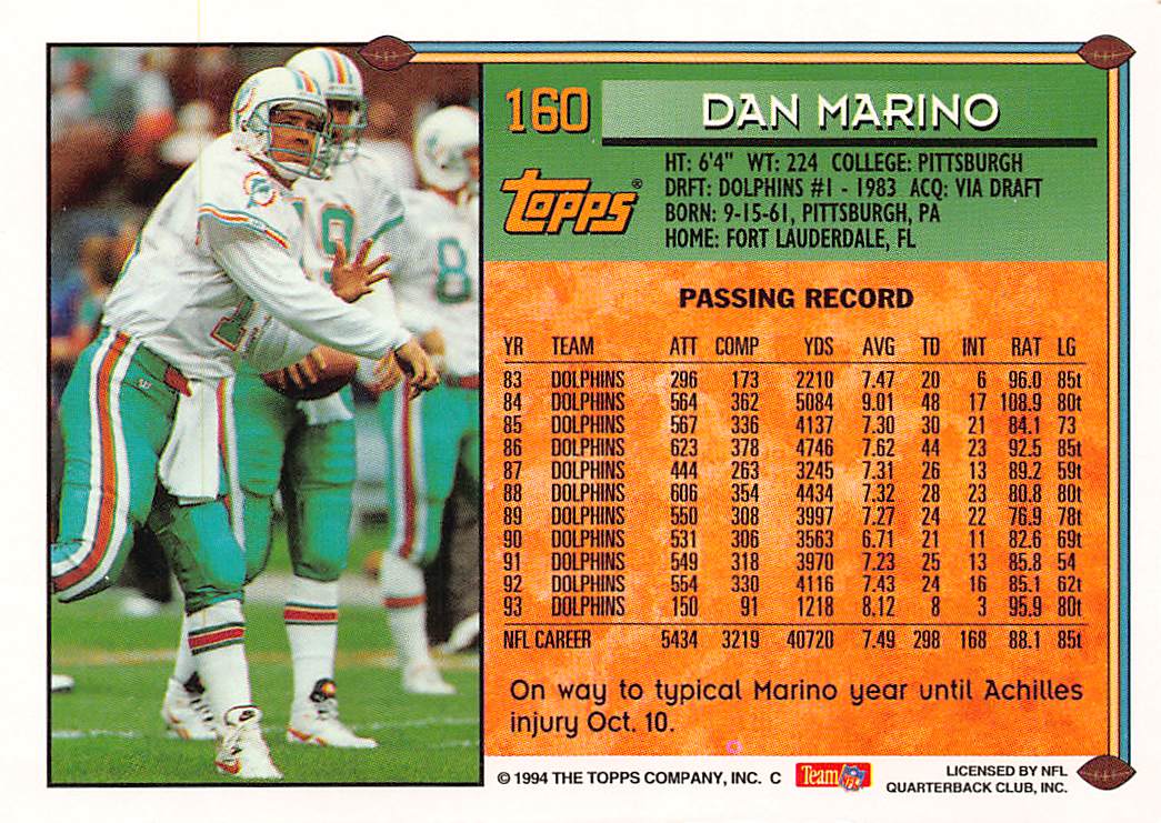 1994 Topps #160 Dan Marino