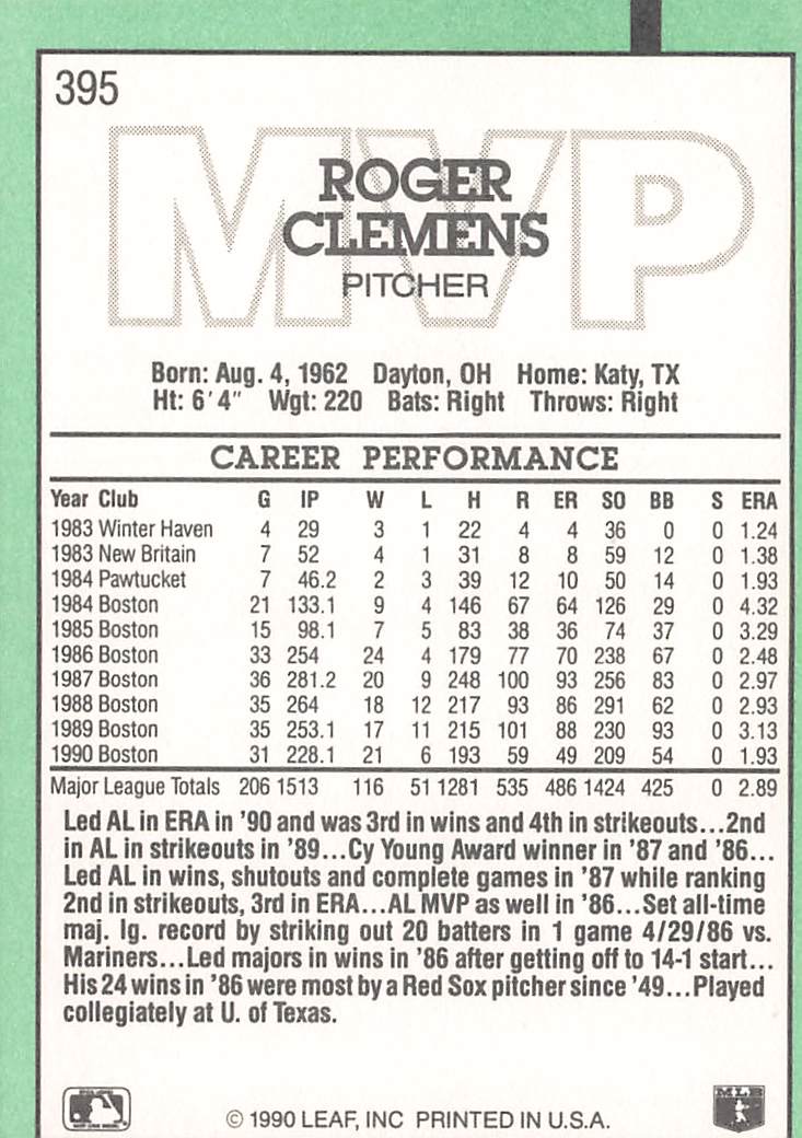 1991 Donruss #395 Roger Clemens